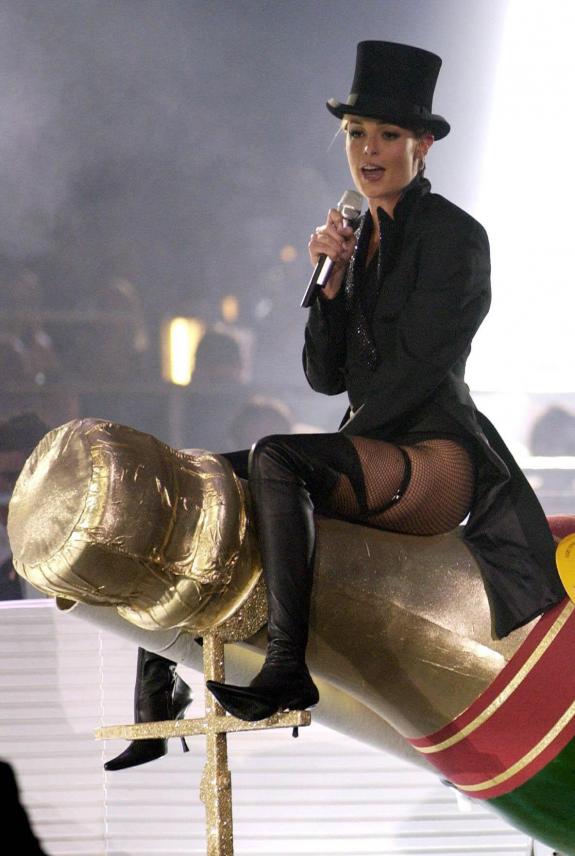 Host Cat Deeley during the annual Brit Awards 2004 at Earls Court, south west London, February 17, 2004.